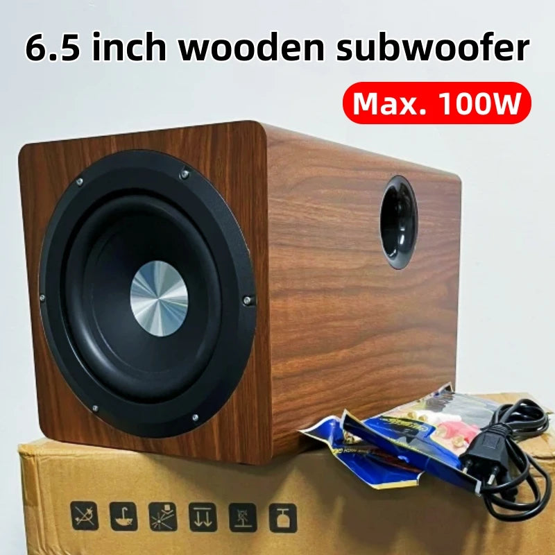 Ibass SU650D 100W High-Power Subwoofer Home Theater Hi-Fi Bass 6.5-Inch Wooden Active Subwoofer 110v-220v Wide Voltage