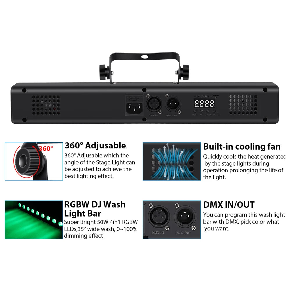 LED Stage Wash Light 4IN1 RGBW Remote Control Sound Activated DMX Stage Light for Wedding Disco Party Stage DJ Lighting Bar