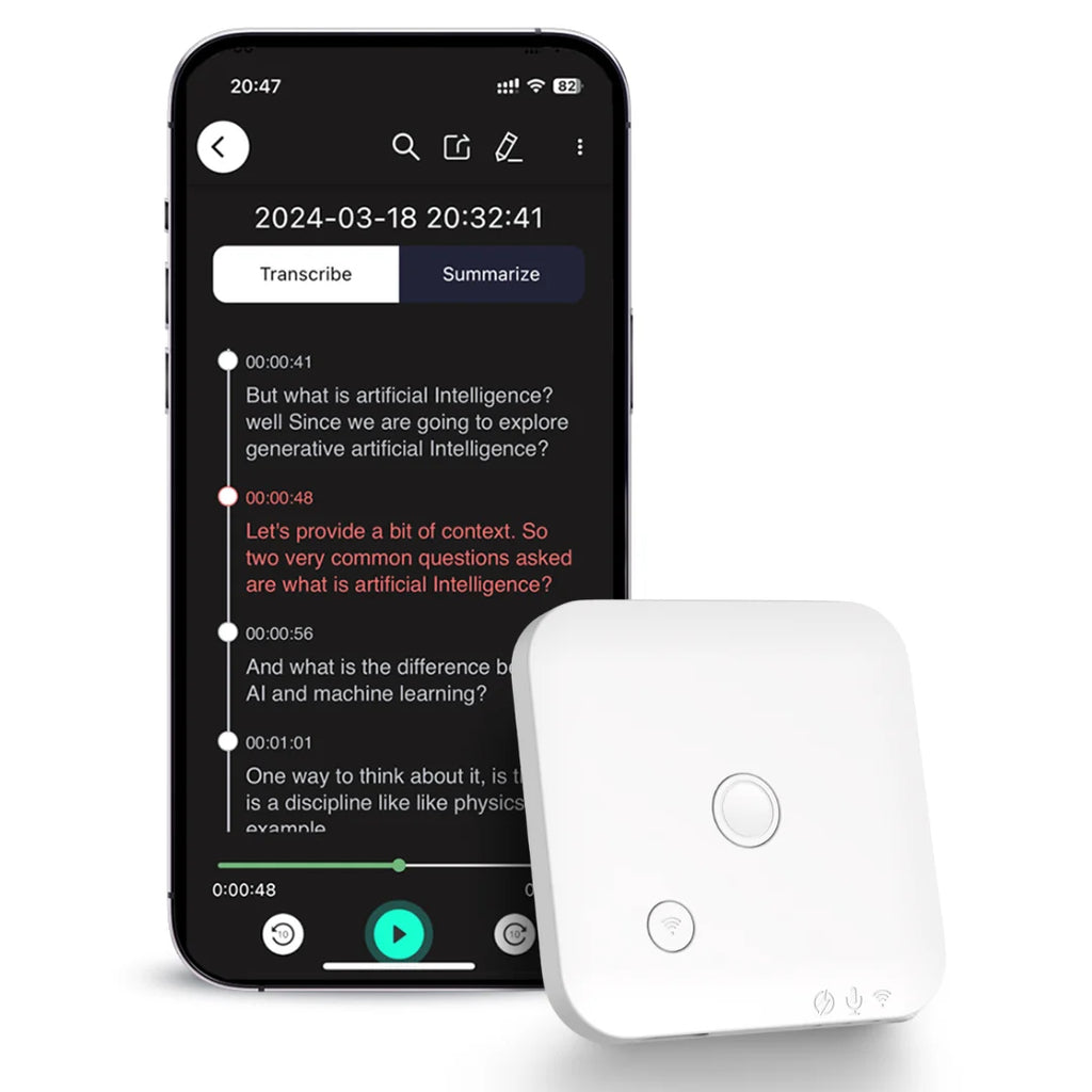 AI-Powered Voice Recorder and Call Recorder With Speech-To-Text & Summarization, Supports 100 Languages, 64GB Storage