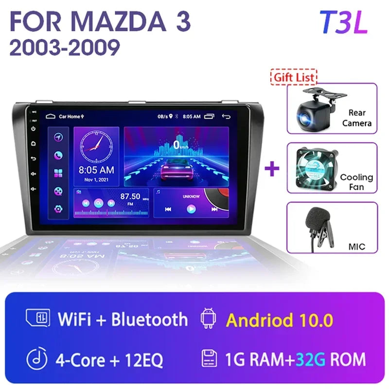 2 Din Android 12 for Mazda 3 2004-2009 Car Radio Multimedia Player Stereo Navigation With BOSE Carplay Speakers Head Unit Video