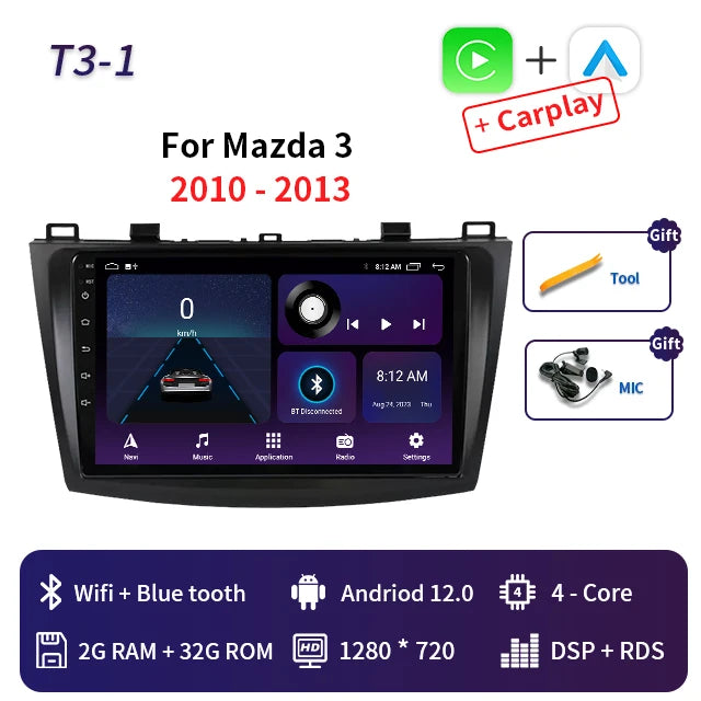 2 Din Android 12 for Mazda 3 2004-2013 Car Radio Multimedia Player Stereo Navigation With BOSE Carplay Speakers Head Unit Video