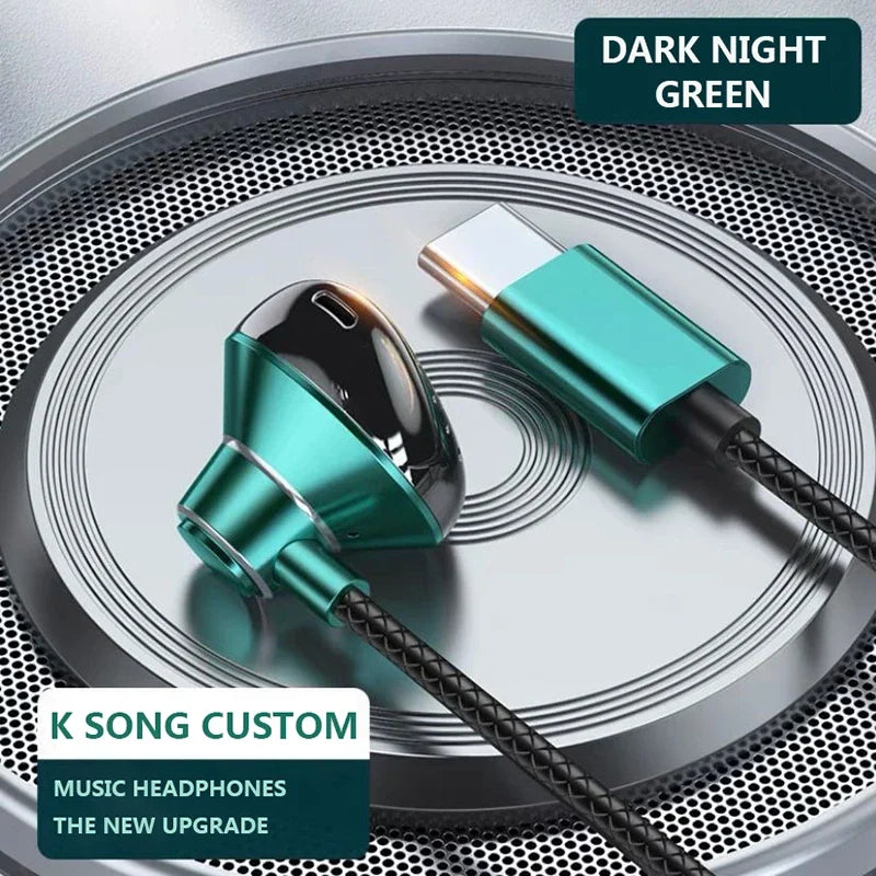 3.5mm Wired Headphone Type-C Interface Stereo Waterproof High Definition With Microphone for Xiaomi Iphone15 Samsung Earphones