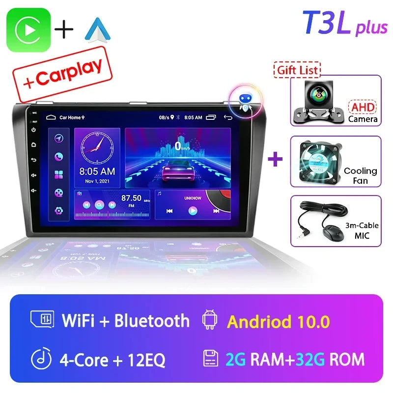 2 Din Android 12 for Mazda 3 2004-2009 Car Radio Multimedia Player Stereo Navigation With BOSE Carplay Speakers Head Unit Video