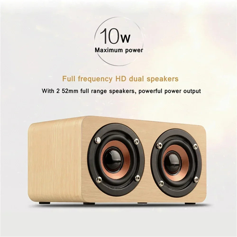 3.5mm Aux Mode Portable Bluetooth Speakers 10W Wooden Speaker Dual Horn Sound Box for Smartphones Wireless Subwoofer TF Card