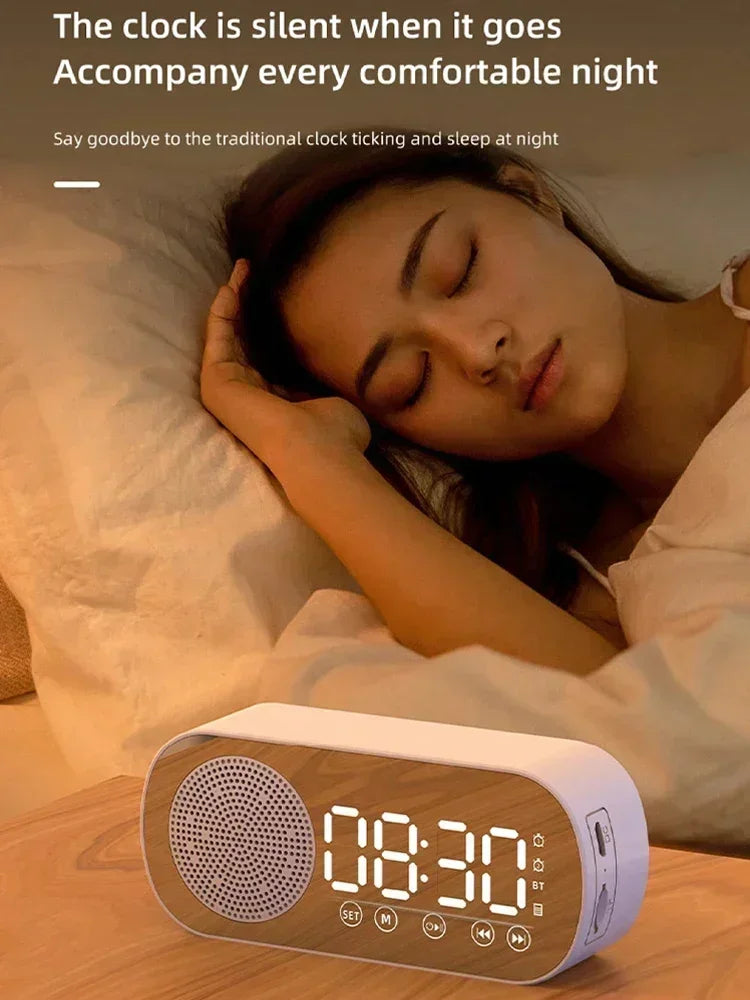 Mini AI Bluetooth Speaker Wireless Smart Alarm Clock Speaker Bluetooth Speaker, Multi-Functional Loud Subwoofer Clock