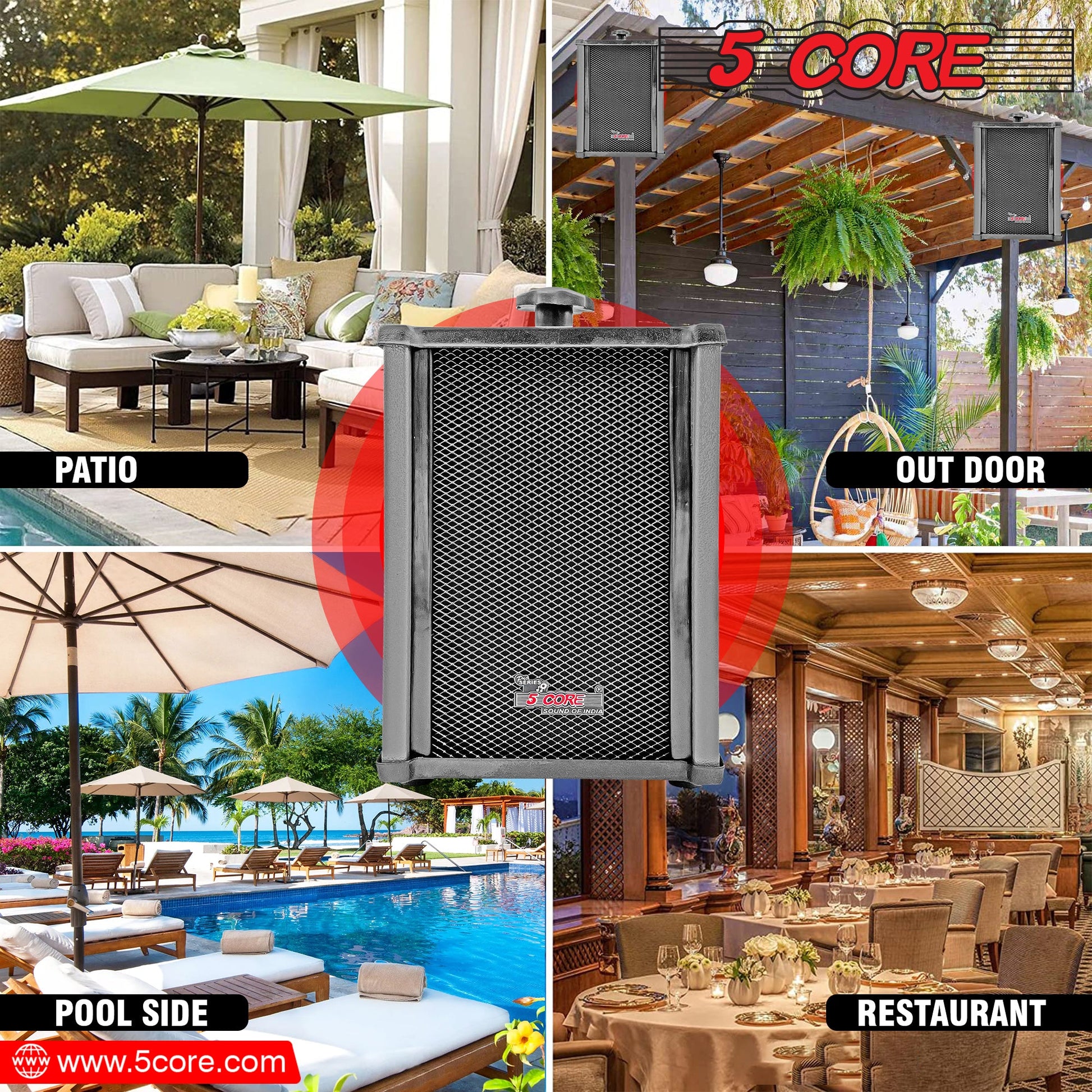 5Core Outdoor Speakers Stereo In Wall 100W Peak Passive Home Audio