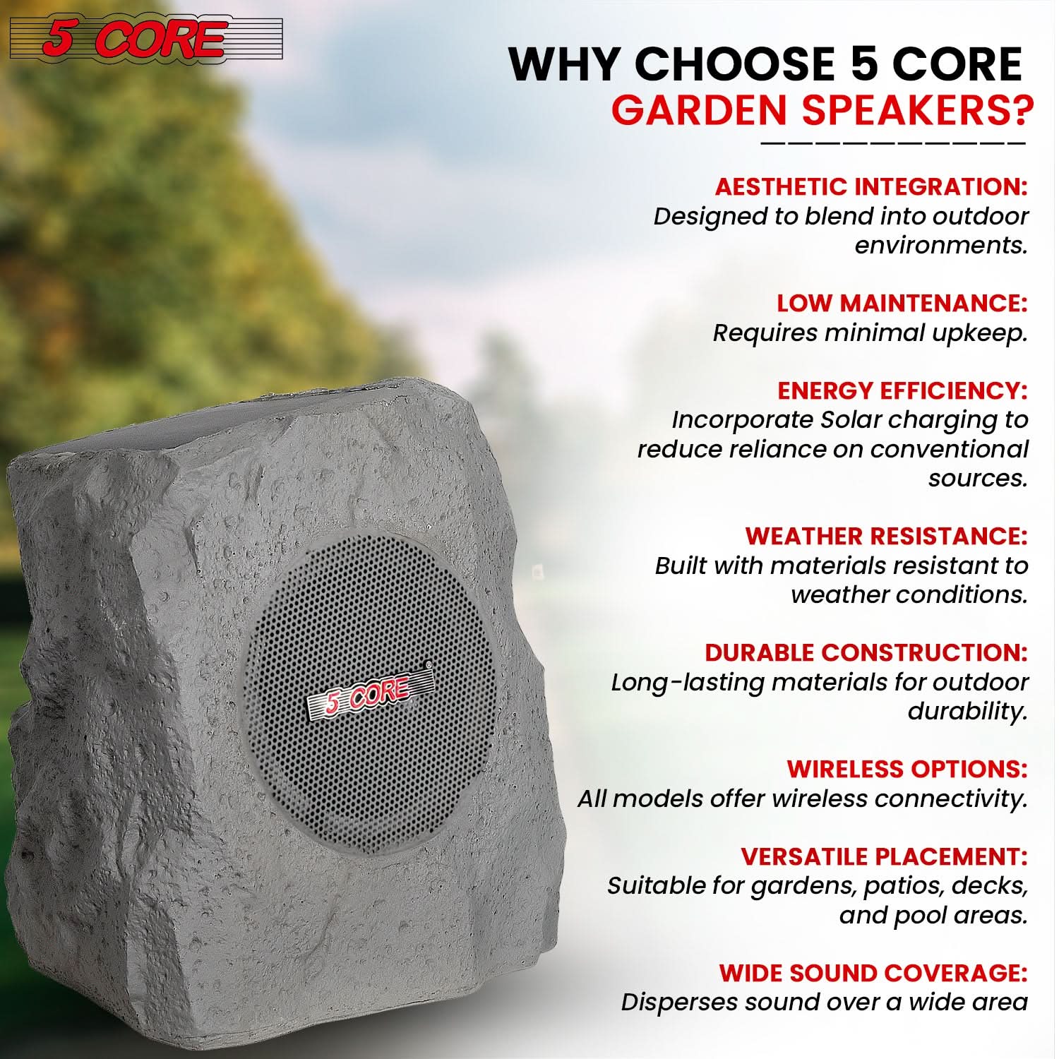 5Core Outdoor Wireless Speakers Bluetooth Rock Waterproof Linkable TWS