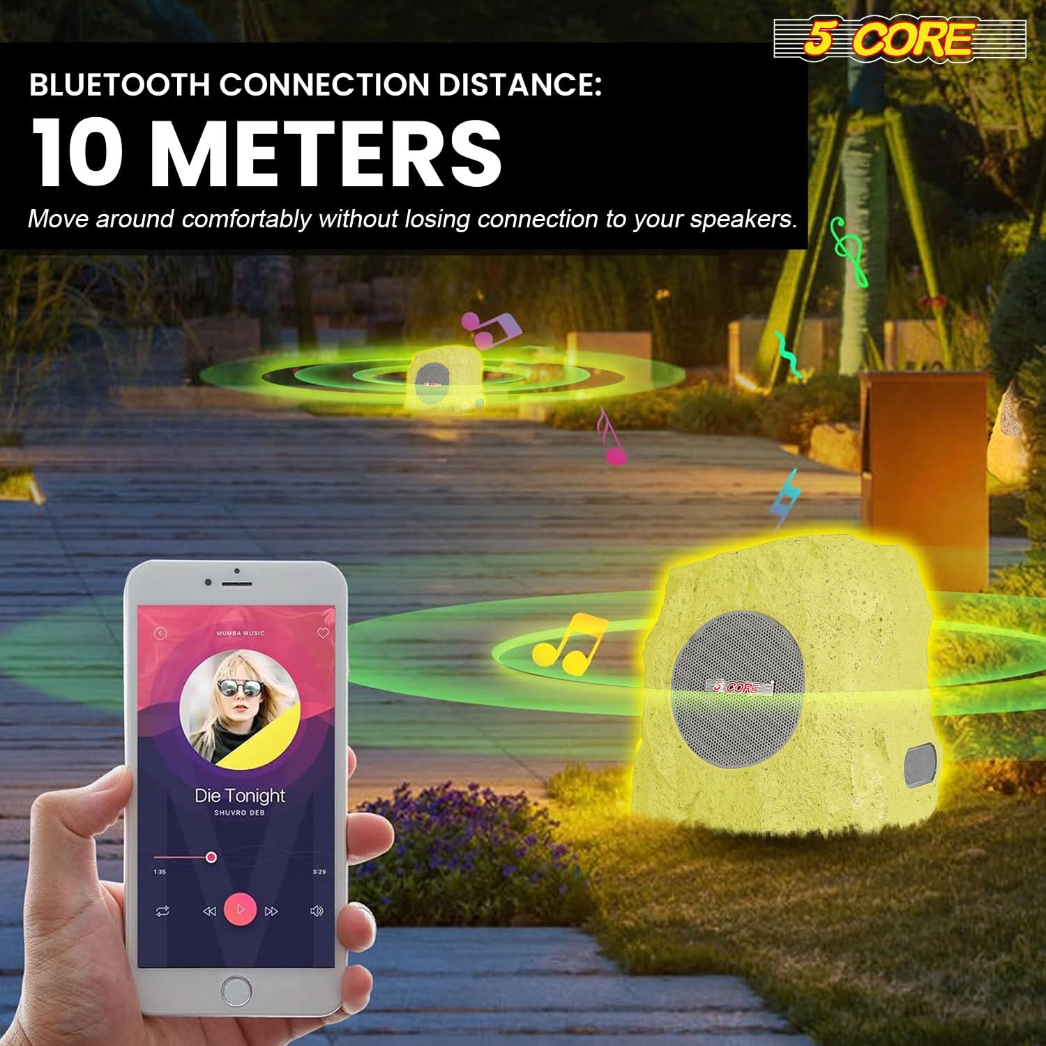 5Core Outdoor Wireless Speakers Bluetooth Rock Waterproof Linkable TWS