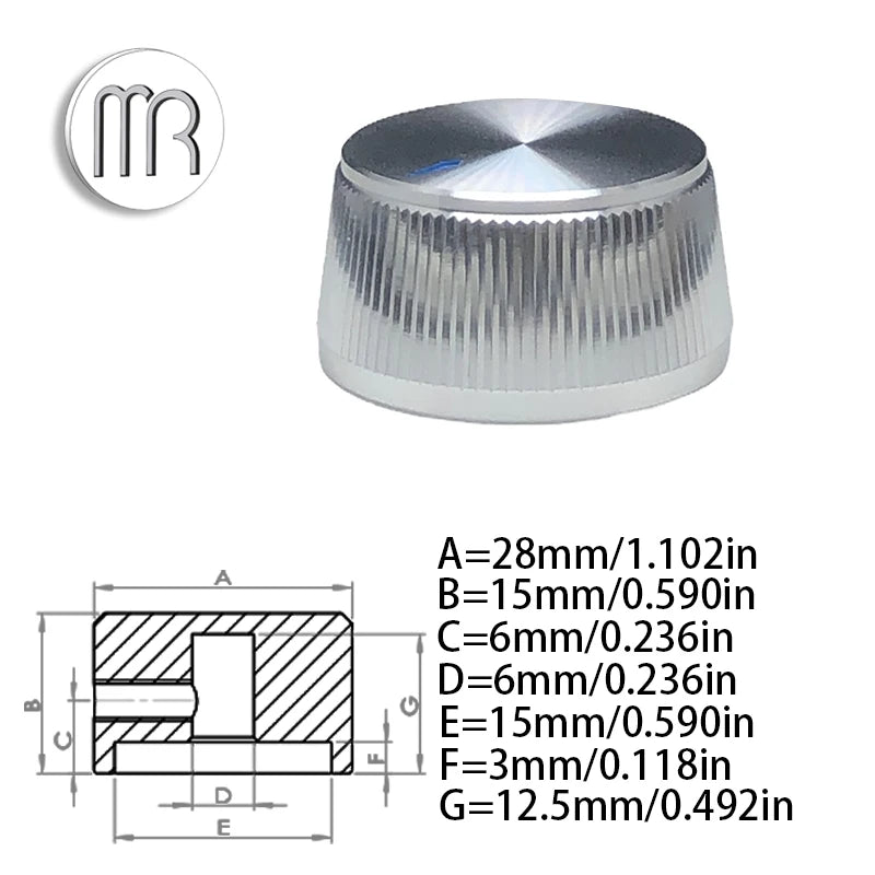 1PCS 28x15mm All Aluminum Solid Knob Cap Potentiometer Knob Cap Guitar Effects Knob Cap  for Marshall Speaker Round Hole 6MM