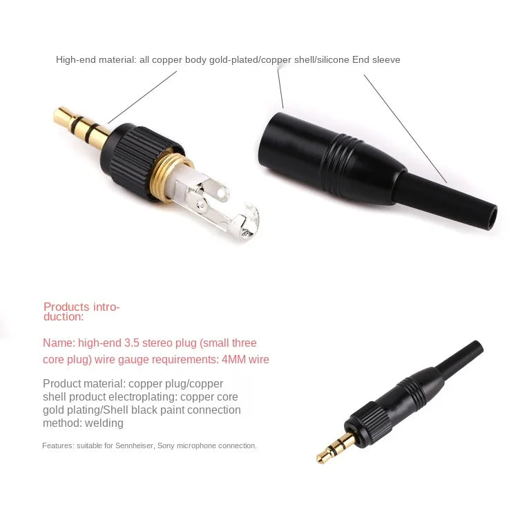 PURELINE Black 3.5 Mm 1/8" Stereo Screw Audio Lock Connector for Sennheiser SonyD11/V1/P03 Microphone Spare Plug Adapter