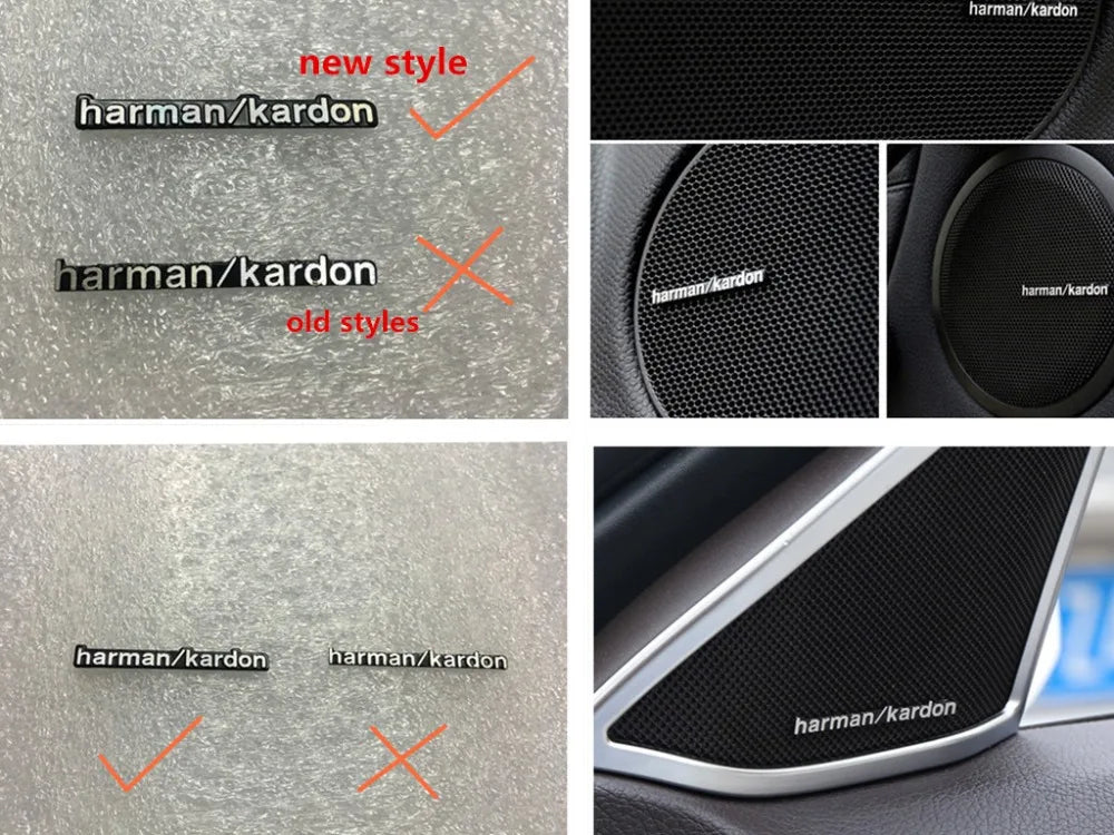New Styles 100pcs/Lot Harman/Kardon Hi-Fi Speaker Audio Speaker 3D Aluminum Badge Emblem Stereo Sticker 44x5mm