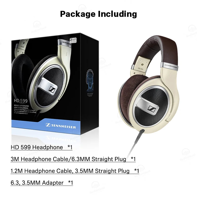 Sennheiser HD 599 Open-Back Stereo Around Ear Headphones Earcups Detachable Cable Wired Headphones With E.A.R Design Style