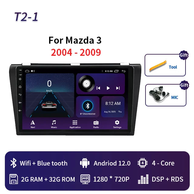 2 Din Android 12 for Mazda 3 2004-2013 Car Radio Multimedia Player Stereo Navigation With BOSE Carplay Speakers Head Unit Video