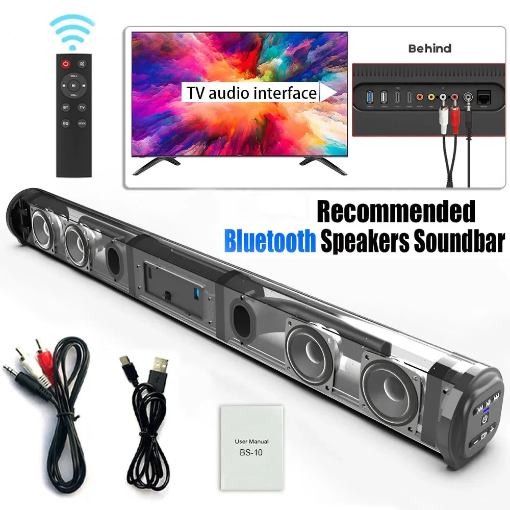 20W Soundbar Bluetooth Speaker Desktop Home TV Outdoor Super Power Sound TV Projector Subwoofer Portable Sound Bar