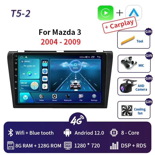 2 Din Android 12 for Mazda 3 2004-2013 Car Radio Multimedia Player Stereo Navigation With BOSE Carplay Speakers Head Unit Video