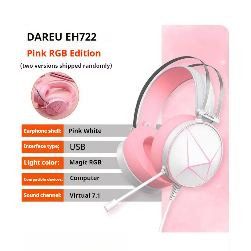 DAREU EH722 Wired Headphones RGB Desktop Laptop Headwear E-Sports Noise Cancelling Gaming Earphones,High Definition Microphone