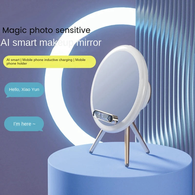 Magic Mirror Wireless Bluetooth Audio Speaker Desktop Fill Light Makeup Mirror AI Voice Control Desktop Speaker