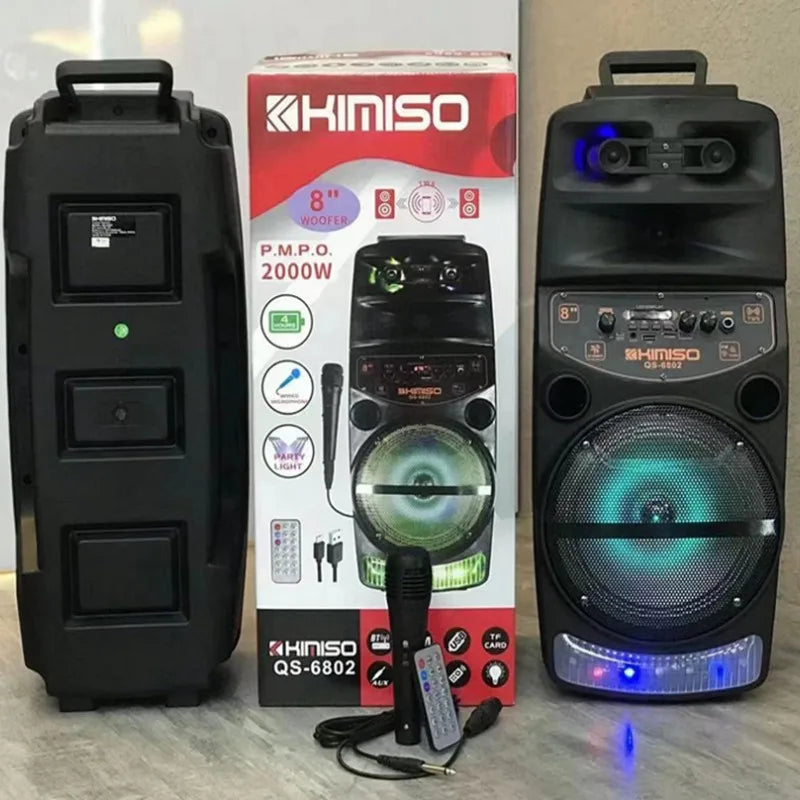QS 6802 Outdoor Party Active Bluetooth Speaker 8 Inch Wireless Portable 2000W Peak Power Subwoofer Column Radio Speaker With Mic