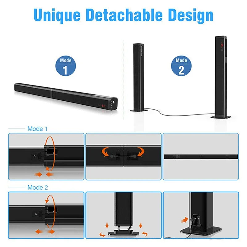 80W Bluetooth Speaker 5.0  TV SoundBar 2.1 Home Theater System 3D Surround Sound Bar Remote Control With Subwoofer for TV