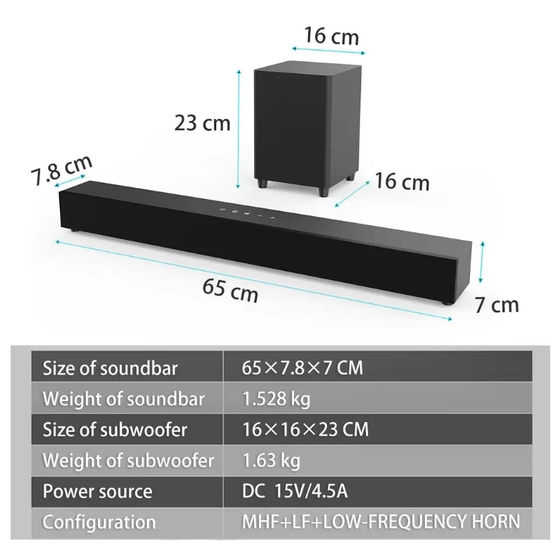 40W TV Sound Bar With 30W Subwoofer Soundbar Wireless Speaker Home Theater Support HDMI(ARC), Optical, Coaxial, 3.5mm Aux, USB