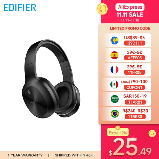 EDIFIER W600BT Wireless Bluetooth Headphone Bluetooth 5.1 Up to 30hrs Playback Time 40mm Drivers Hands-Free Headset Dual Connect