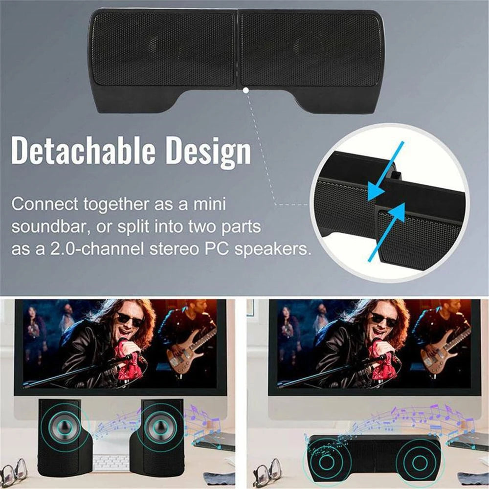 Mini Portable USB Stereo Speakers Line Controller Soundbar Laptop Sound Bar for Laptop Mp3 Phone Music Player PC With Clip