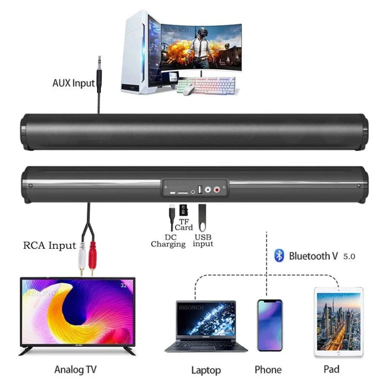 BS-10 5.0 Sound Blaster Soundbar Metal Cylinder Remote Control Home Theater Echo Wall Sound System Suitable for Computers FM/TWS