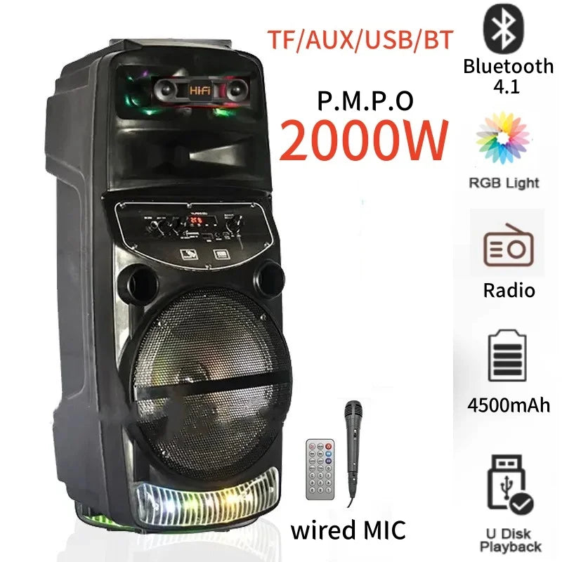 QS 6802 Outdoor Party Active Bluetooth Speaker 8 Inch Wireless Portable 2000W Peak Power Subwoofer Column Radio Speaker With Mic