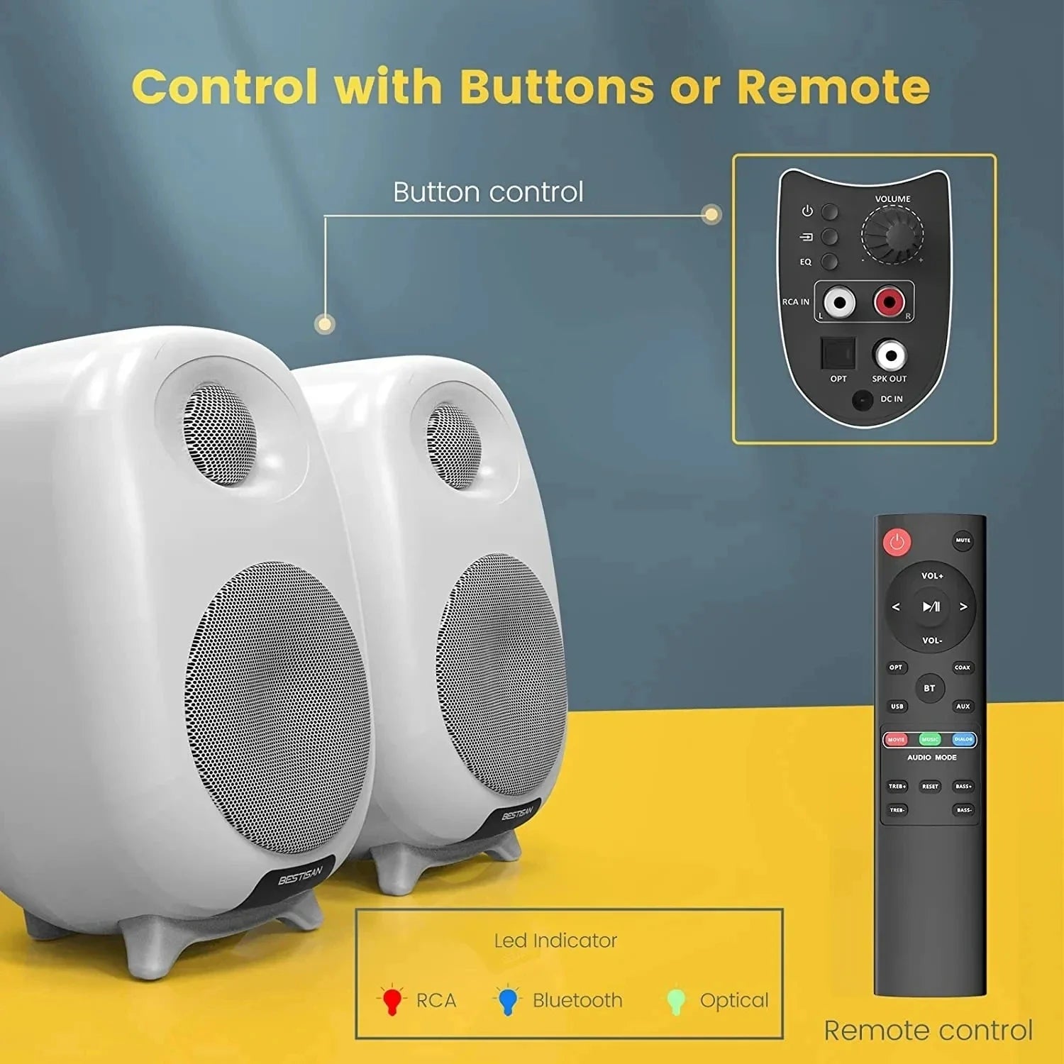 Bestisan 50W Gaming Bluetooth Speaker Computer Speaker Soundbar Home Theatre Sound System With Bass Effect OPT RCA for PC TV