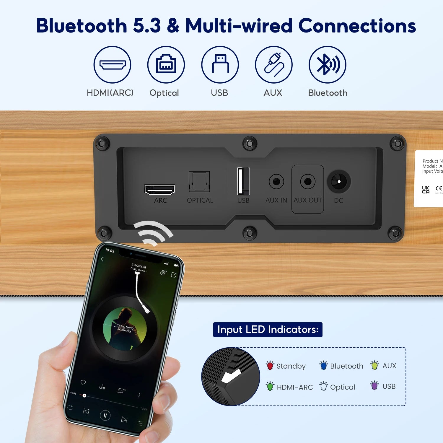 AIYIMA S03 Pro TV Sound Bar Power 160W Bluetooth Wood Grain Surround Soundbar Home Sound Theater TV HIFI Speaker Subwoofer