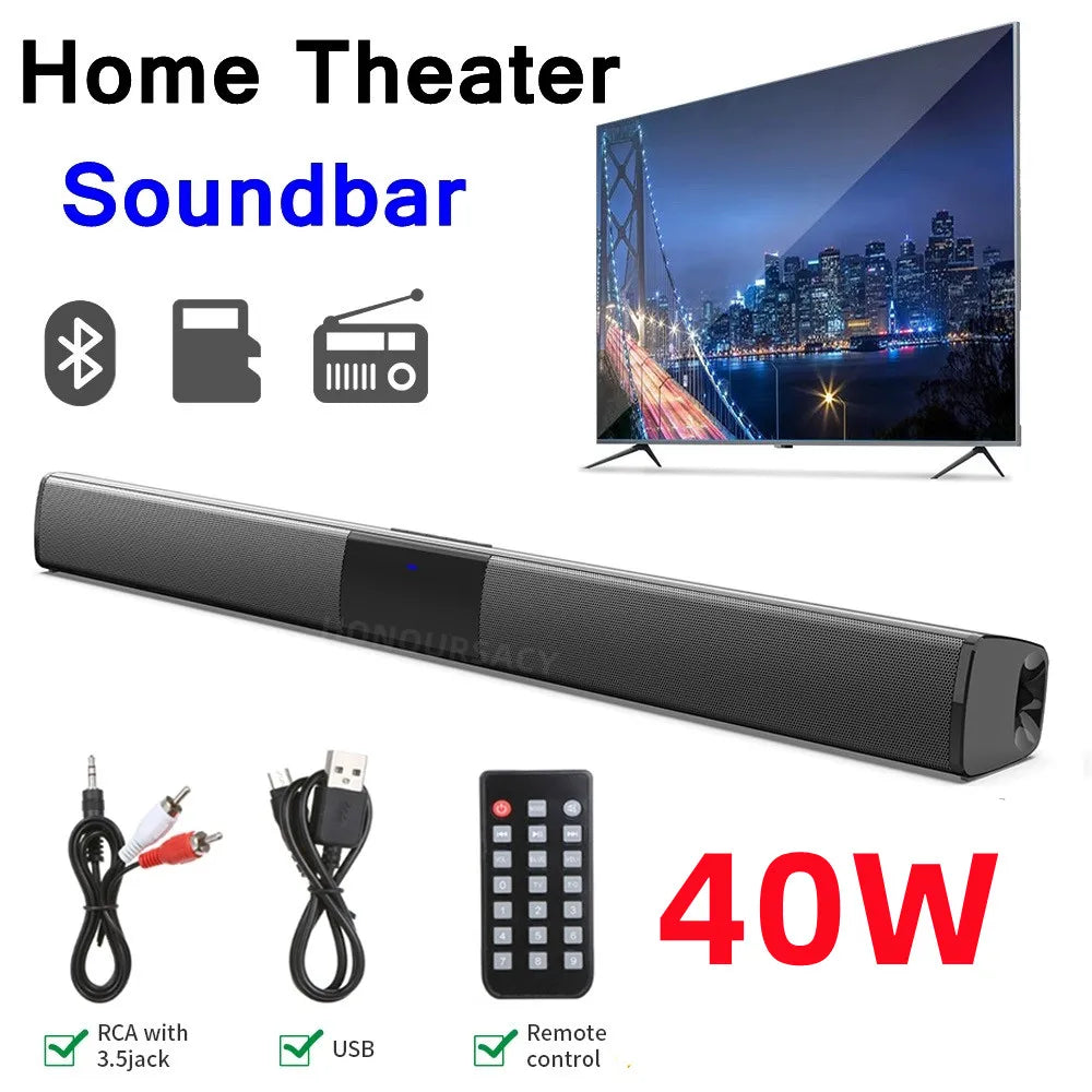 40W Soundbar TV Portable Bluetooth-Compatible Speaker Sound Bar Wireless Column Home Theater Sound System RCA AUX for TV PC