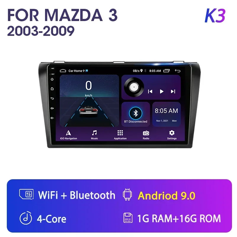 2 Din Android 12 for Mazda 3 2004-2009 Car Radio Multimedia Player Stereo Navigation With BOSE Carplay Speakers Head Unit Video