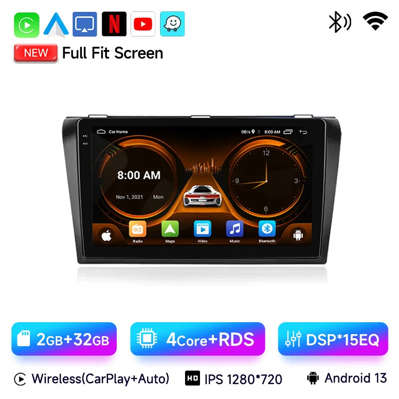 2 Din Android 12 for Mazda 3 2004-2009 Car Radio Multimedia Player Stereo Navigation With BOSE Carplay Speakers Head Unit Video