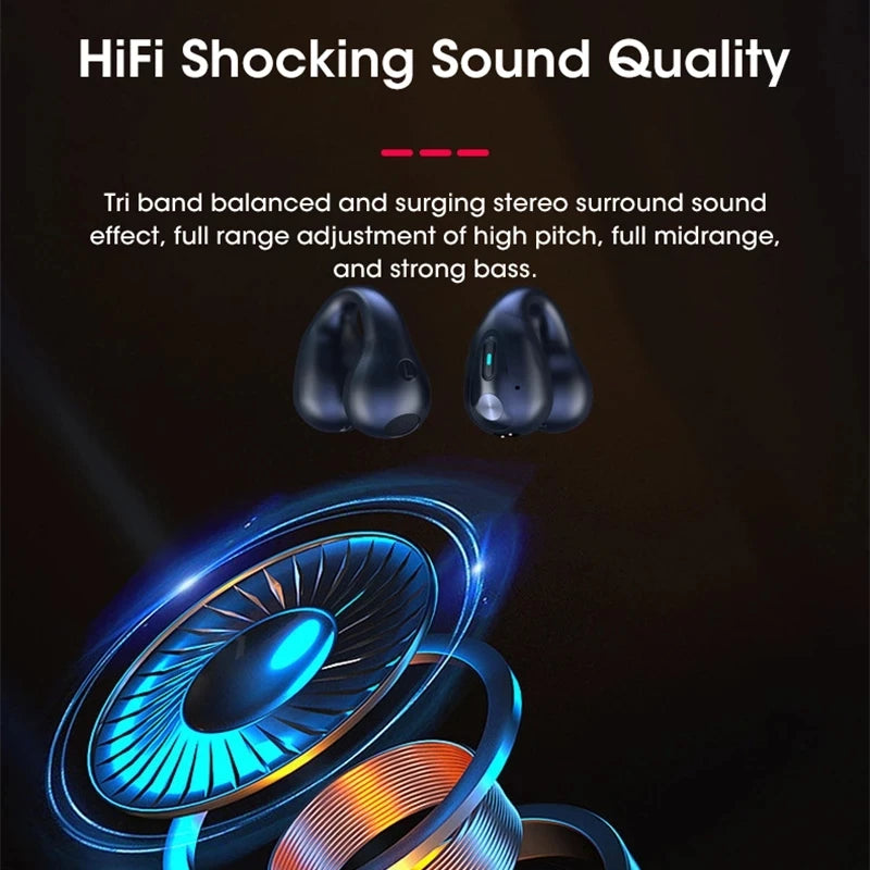 LED Bone Conduction Headphones TWS Earbuds Ear Clip BT5.3 Touch Wireless Earphone Digital Display HIFI Sports Headset for Ambie