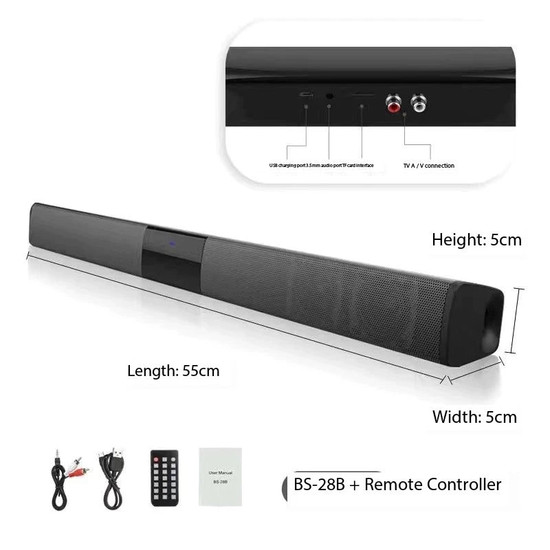 40W Soundbar TV Portable Bluetooth-Compatible Speaker Sound Bar Wireless Column Home Theater Sound System RCA AUX for TV PC