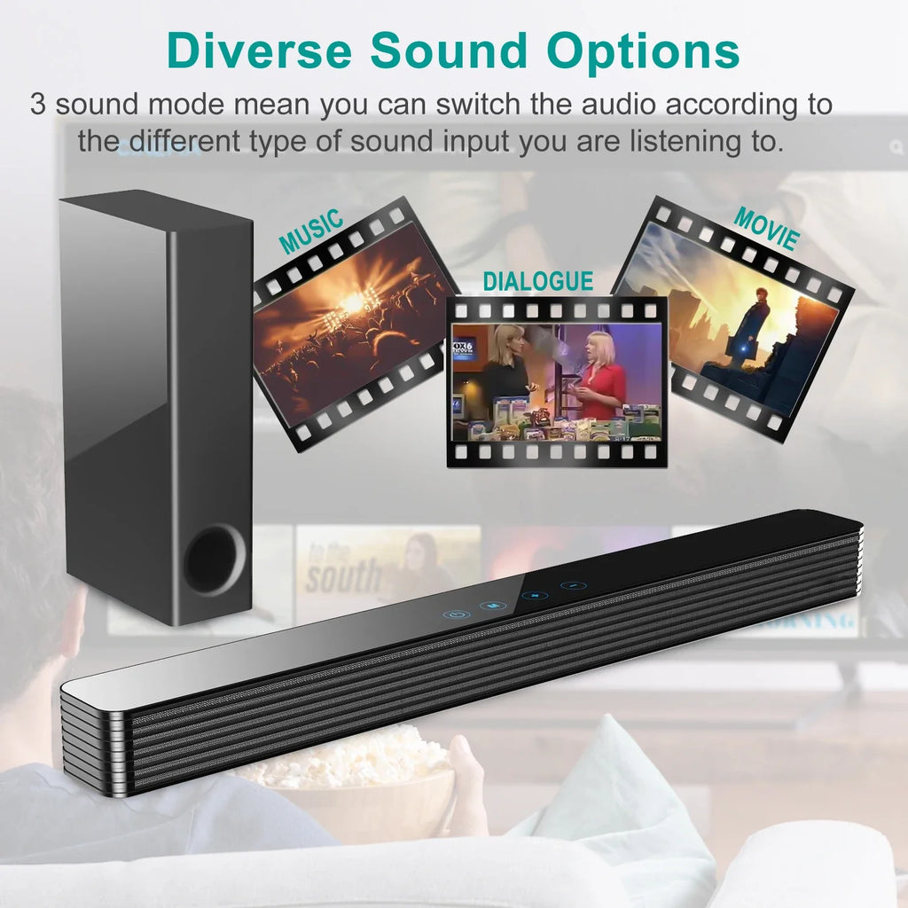 120W Bluetooth Soundbar With Subwoofer Wired Soundbar Bluetooth Speaker for TV Bass Adjustable Surround Sound for Home Theater
