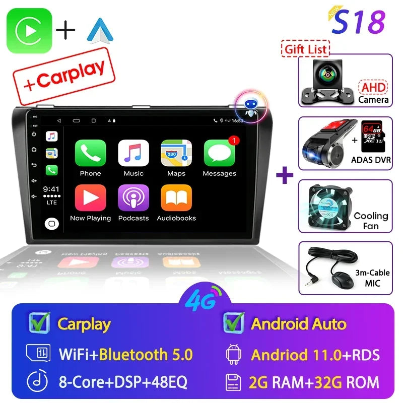 2 Din Android 12 for Mazda 3 2004-2009 Car Radio Multimedia Player Stereo Navigation With BOSE Carplay Speakers Head Unit Video
