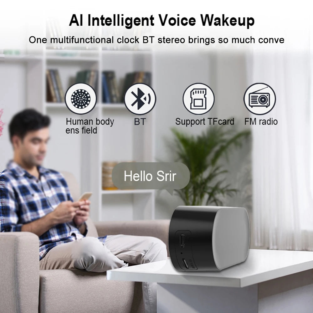 Quiet Wireless Bluetooth Speaker Alarm Clock RGB TWS USB LED Mirror Digital Clock Mini AI Smart Alarm Clock Speaker for Home