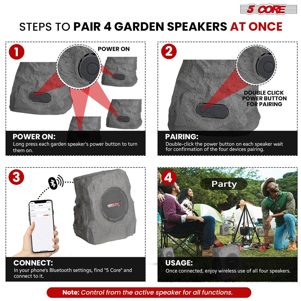 5Core Outdoor Wireless Speakers Bluetooth Rock Waterproof Linkable TWS