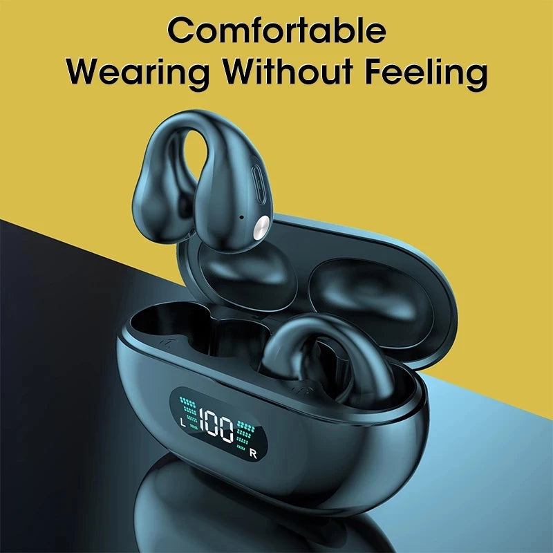 LED Bone Conduction Headphones TWS Earbuds Ear Clip BT5.3 Touch Wireless Earphone Digital Display HIFI Sports Headset for Ambie