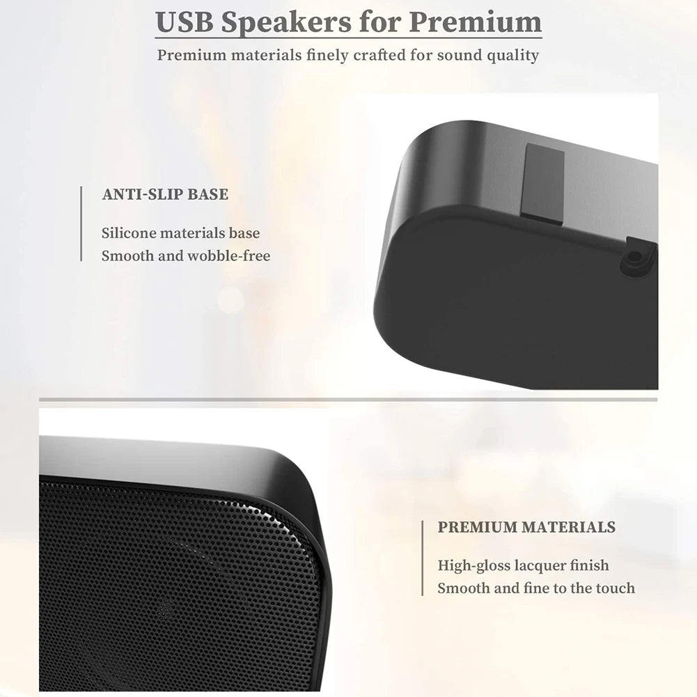 Portable USB Computer Speaker Pc Speaker All-In-One Mini Sound Bar Stereo Sound for TV/Laptop/Computer Plug and Play
