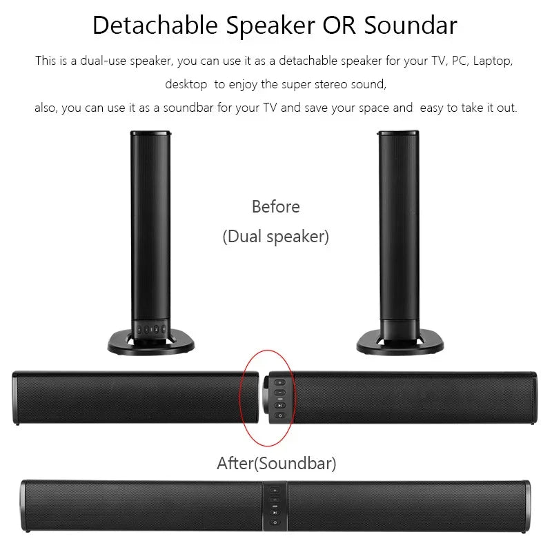 Home Theater Sound System 40W High Power Soundbar Wireless Bluetooth Speaker for TV Computer Projector Echo Wall Split Subwoofer