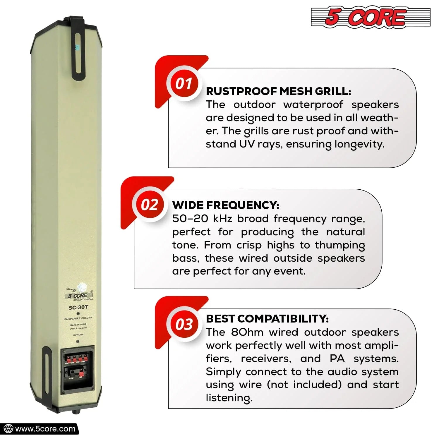 5Core Outdoor Speakers Stereo in Wall 300W Peak Passive Home Audio