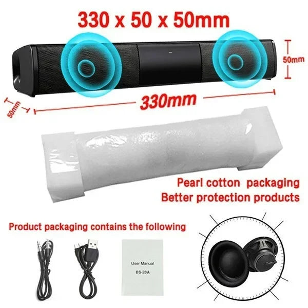 40W TV Soundbar Wired and Wireless Bluetooth Speaker Home Cinema Sound System Stereo Surround With FM Radio Music Center Boombox