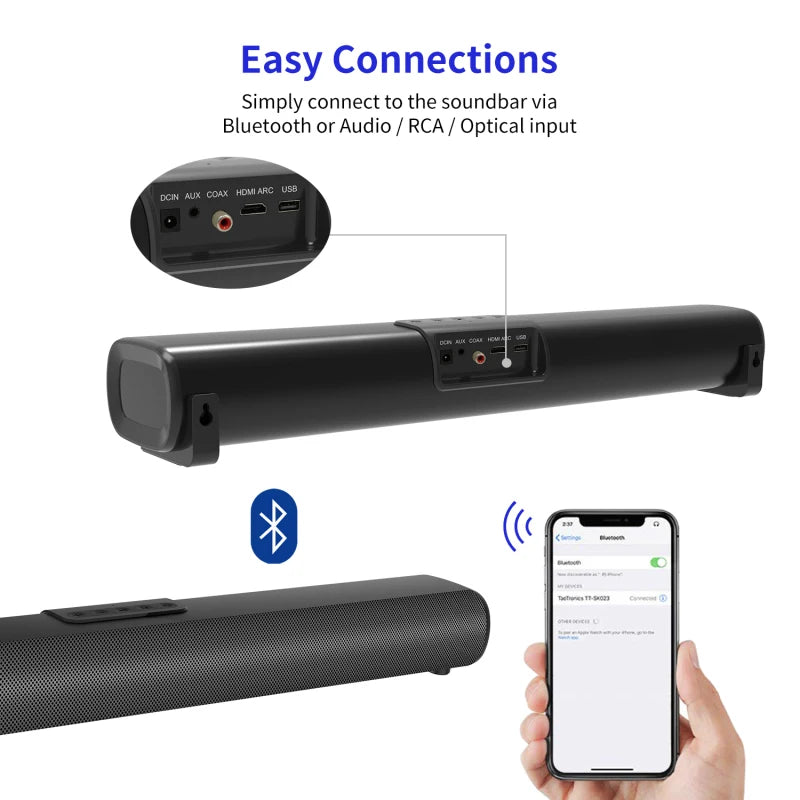 50W High Power Bluetooth Speaker Support HDMI COAX ARC USB Input Playback TV Sound Bar Stereo Home Theater Subwoofer With Remote