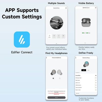 Edifier X3 Lite TWS True Wireless Earphone Bluetooth Earbuds V5.3 In-Ear Headphones IP55 Waterproof 24H Playtime Support App