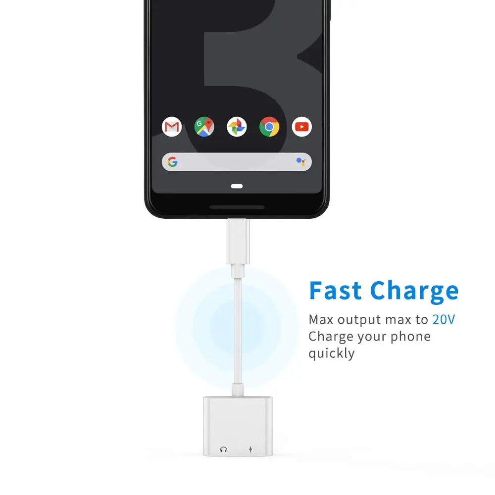 Type C 2 in 1 Audio Adapter USB C to 3.5mm Headphone Jack Adapter Support HTC, Google Pixel 3 3XL Type C Adapter With DAC