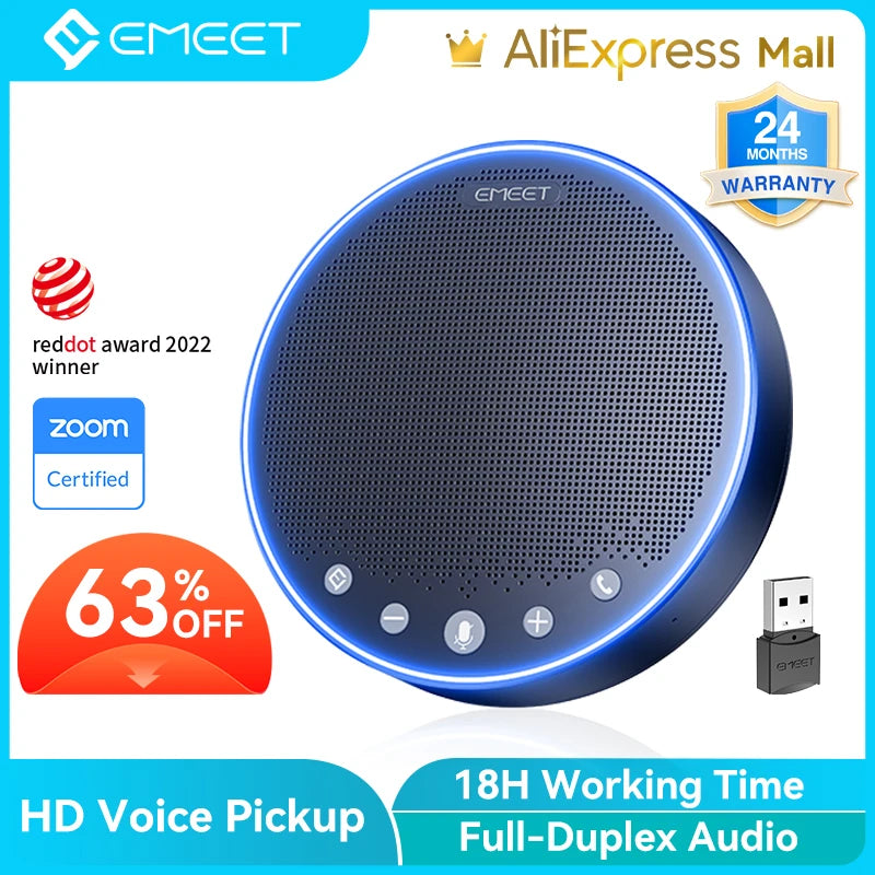 Conference Bluetooth Speakerphone W/ 4 AI Mics 360° Voice Pickup EMEET M3 Speaker 18H Talk Time Noise Cancellation Microphone