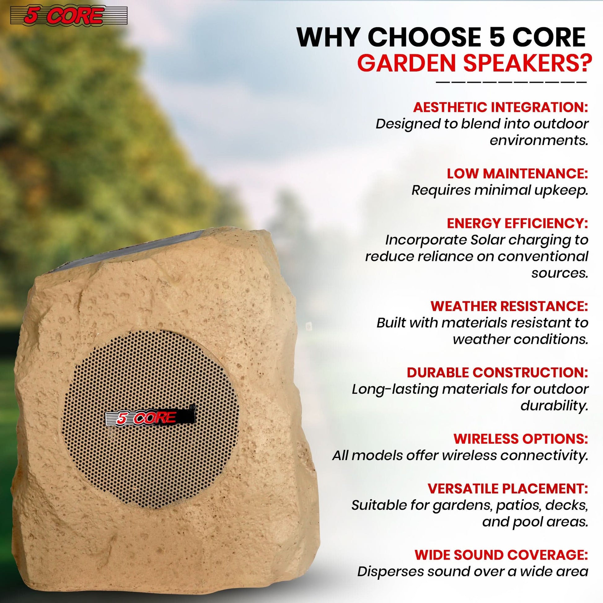 5Core Outdoor Wireless Speakers Bluetooth Rock Waterproof Linkable TWS