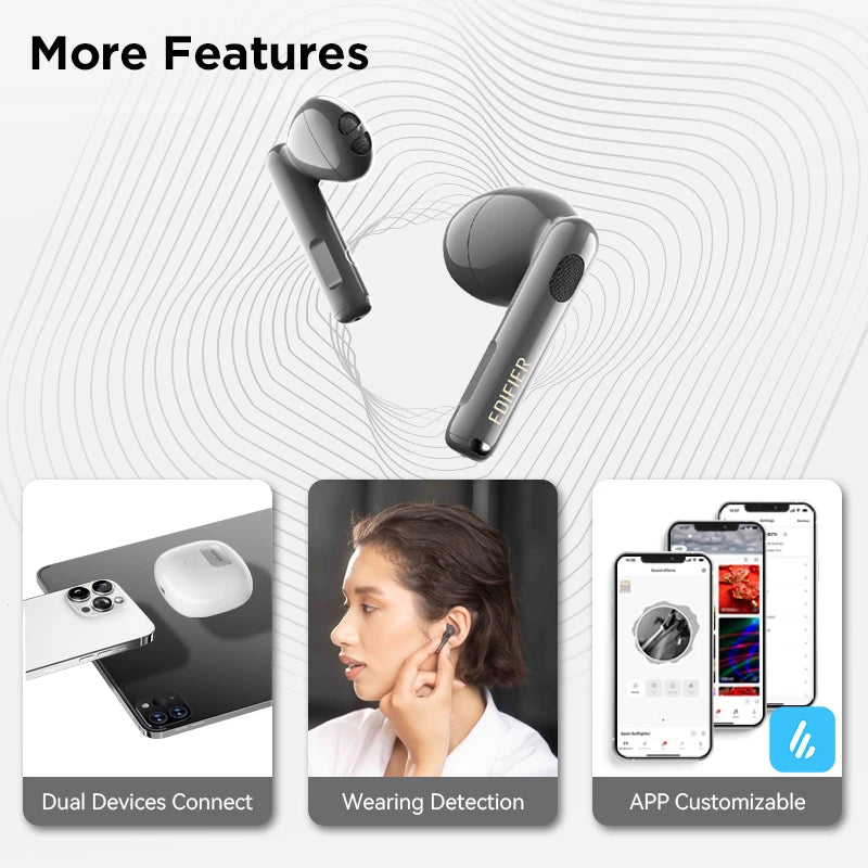 Edifier W320TN True Wireless Active Noise Cancellation Earbuds Bluetooth 5.3 Earphone Hi-Res Wireless IP54 Waterproof 6-Mic